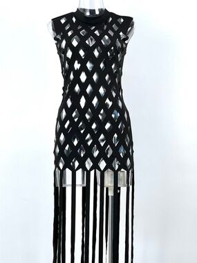 Sleeveless Black Cutout Fringe Dress